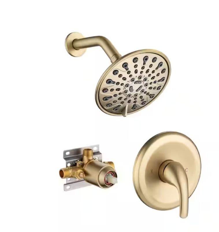 Rainlex Single Handle 6-Spray Shower Faucet in Brushed Gold.