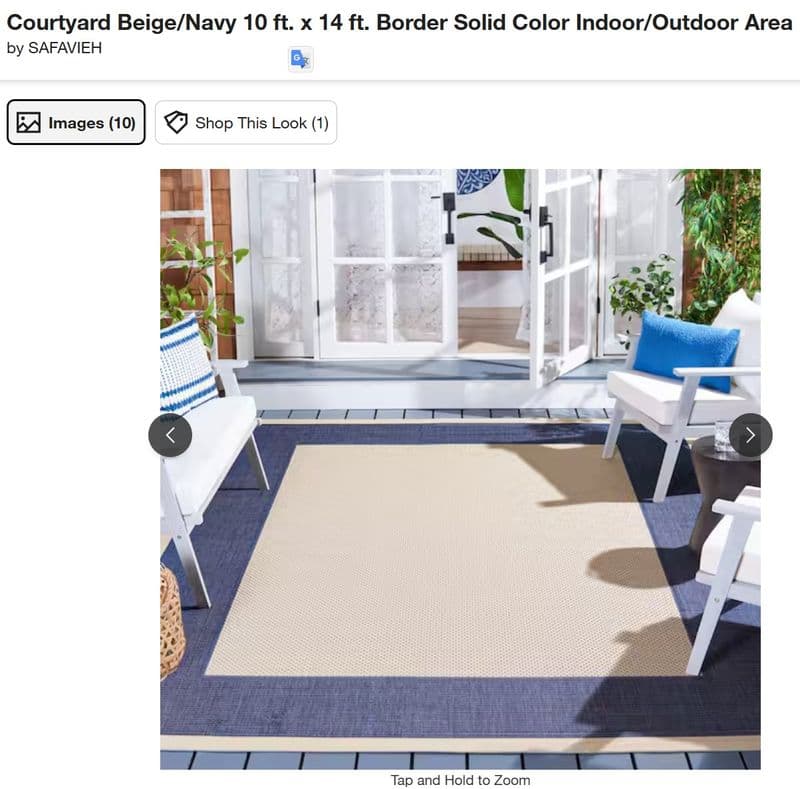Safavieh Courtyard Beige/Navy 10 ft. x 14 ft. Border Solid Color Indoor/Outdoor Area Rug $367